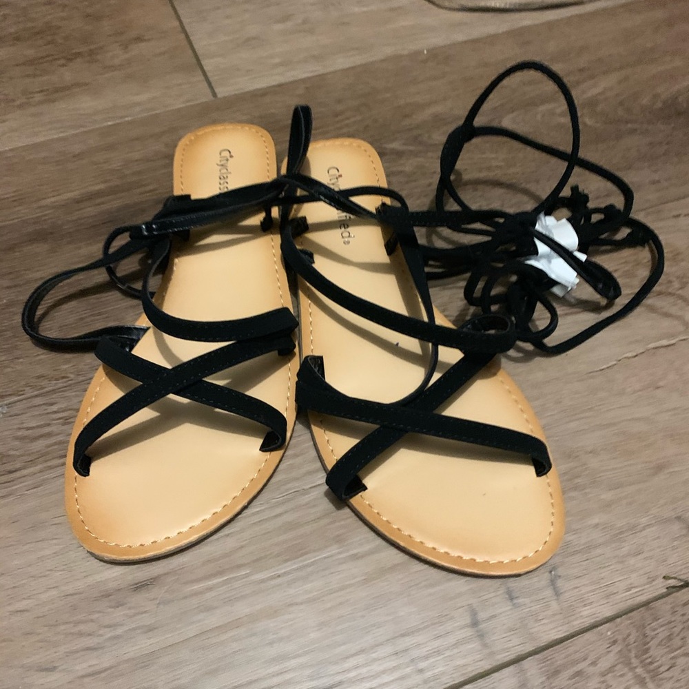 Black lace up sandals